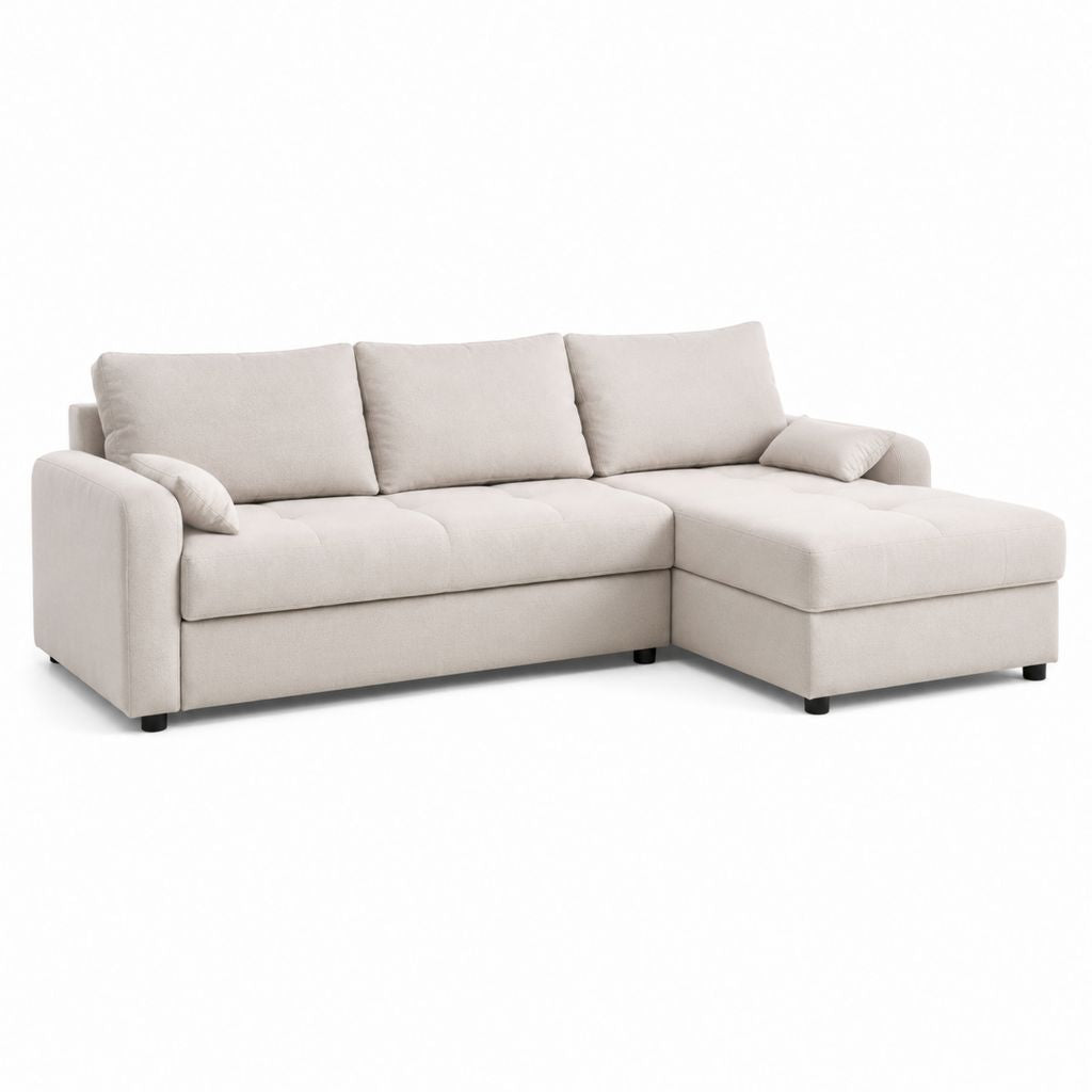 Divano angolare 3 posti con chaise longue destra beige in poliestere 230 x 150 x 85 cm