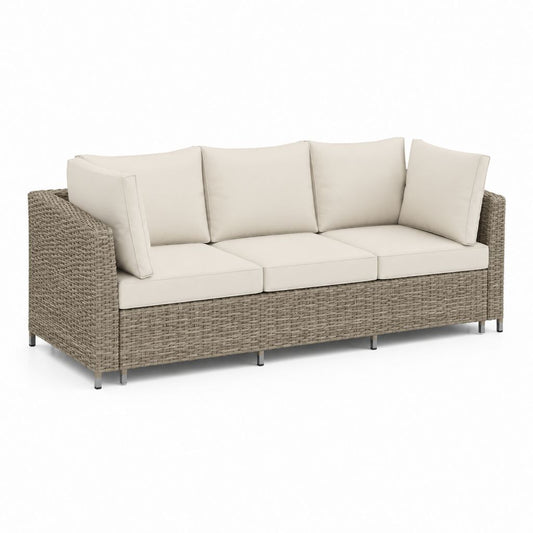Divano da giardino 3 posti beige in rattan PE con cuscini 200 x 85 x 85 cm