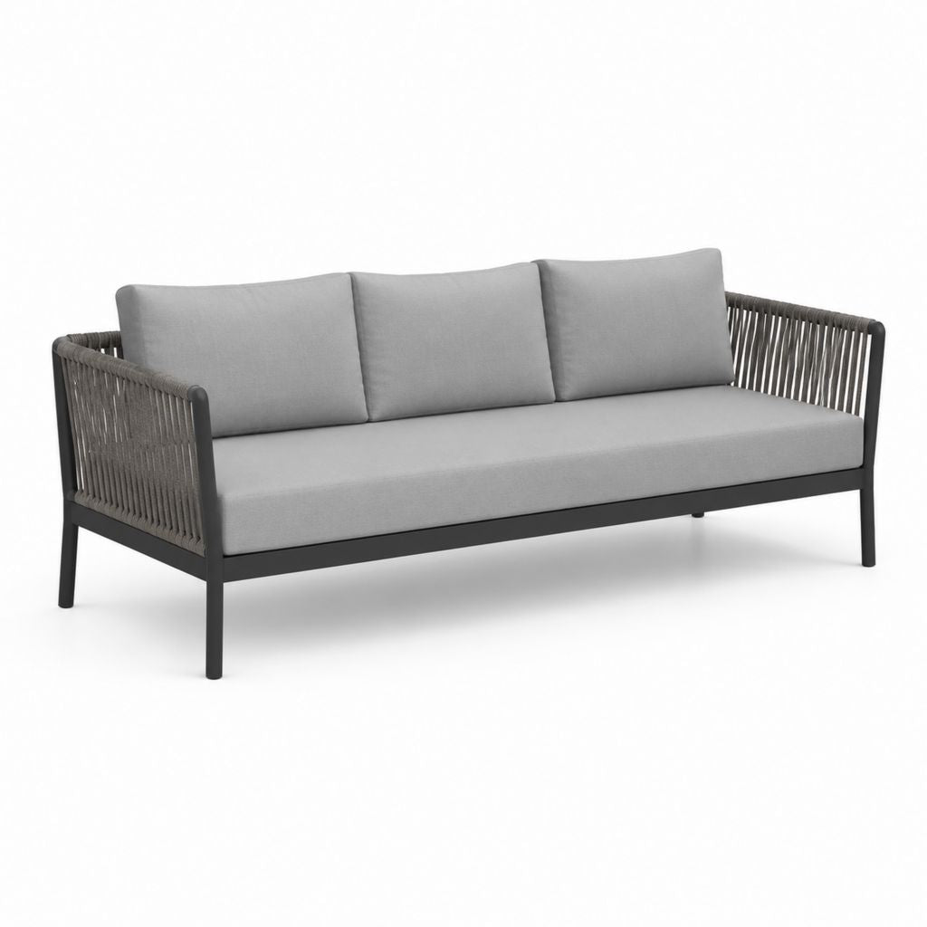 Divano da giardino 3 posti grigio rettangolare in alluminio e corda PE 180 x 75 x 75 cm