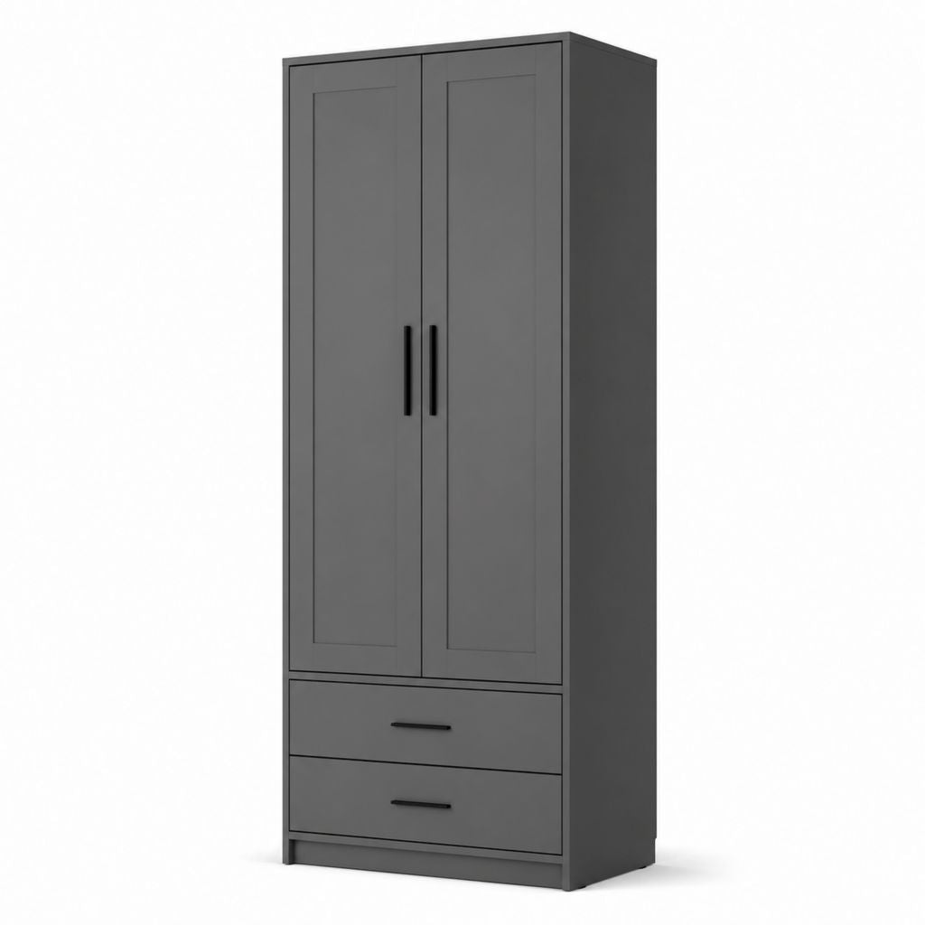 Armadio guardaroba 2 ante con 2 cassetti grigio antracite in pannello truciolare nobilitato rettangolare 80 x 52 x 180 cm