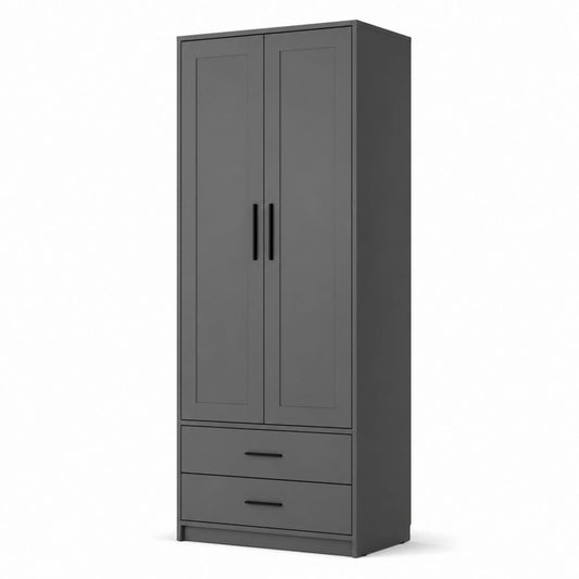 Armadio guardaroba 2 ante con 2 cassetti grigio antracite in pannello truciolare nobilitato rettangolare 80 x 52 x 180 cm