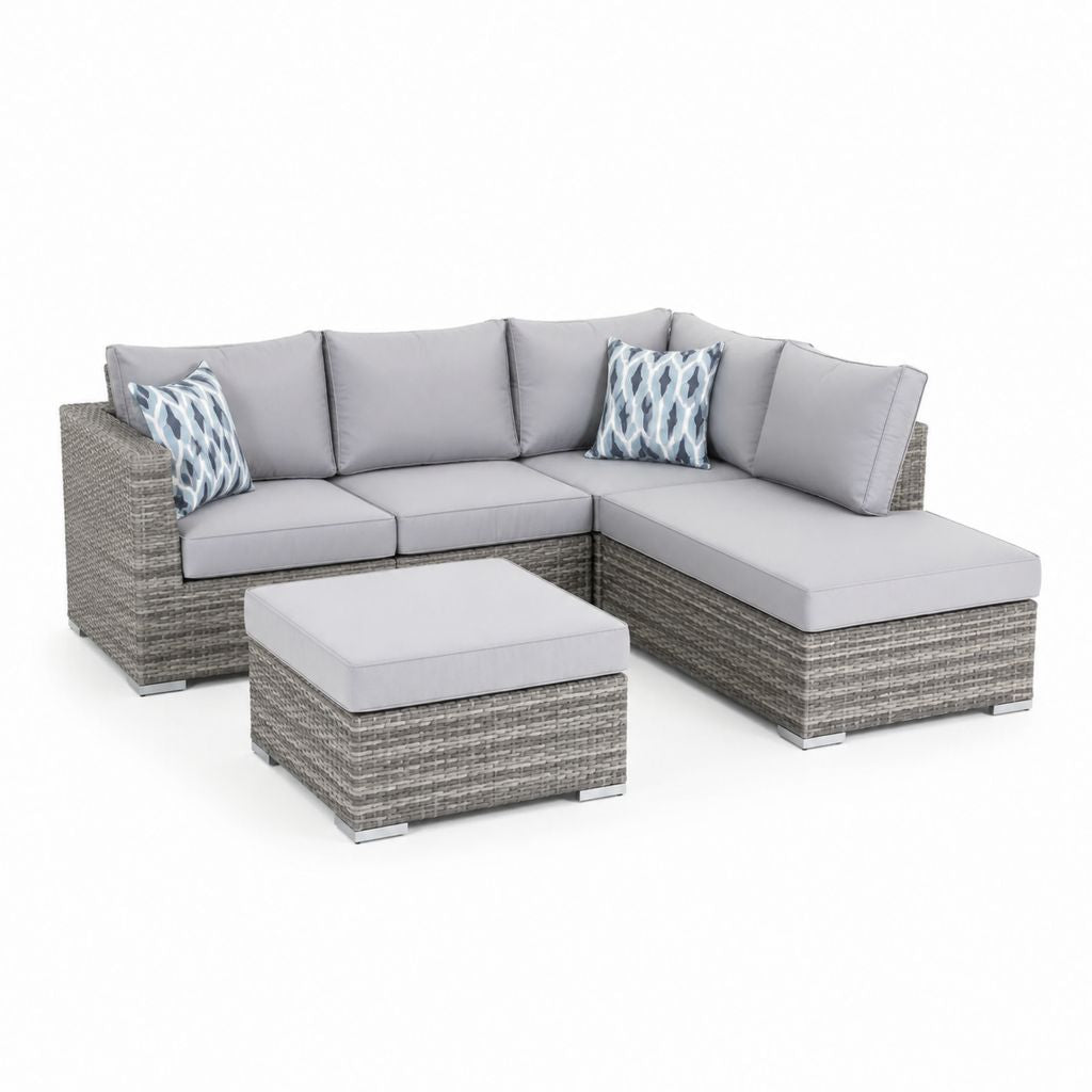 Set divano da giardino angolare grigio in rattan sintetico PE con cuscini 230 x 180 x 85 cm