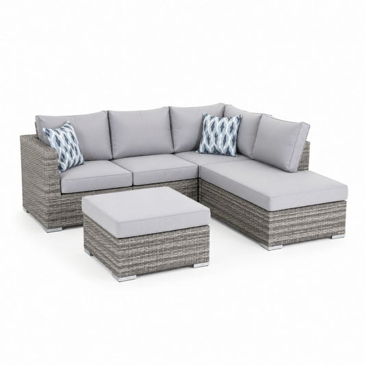 Set divano da giardino angolare grigio in rattan sintetico PE con cuscini 230 x 180 x 85 cm