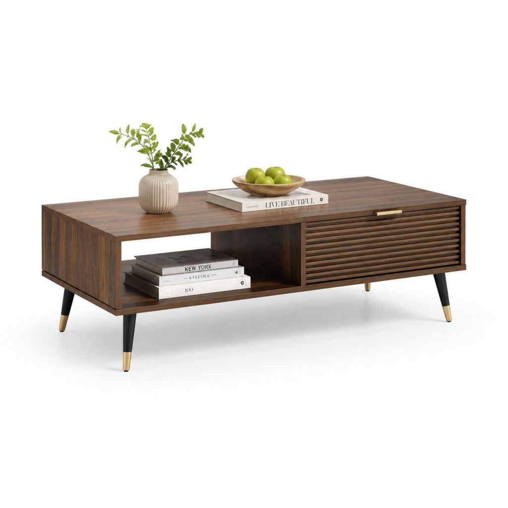 Tavolino da caffè con vano contenitore noce e nero in MDF 120 x 60 x 45 cm
