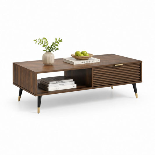 Tavolino da caffè con vano contenitore noce e nero in MDF 120 x 60 x 45 cm