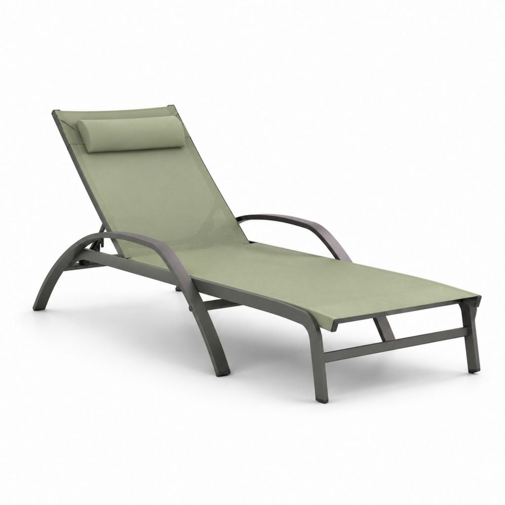 Lettino prendisole reclinabile verde salvia in alluminio e textilene 190 x 65 x 98 cm