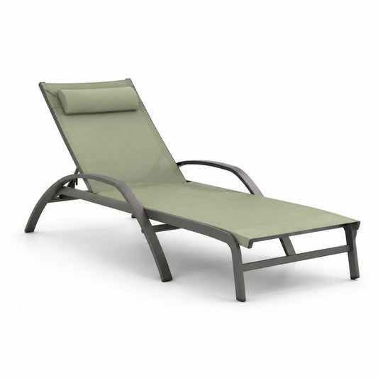Lettino prendisole reclinabile verde salvia in alluminio e textilene 190 x 65 x 98 cm