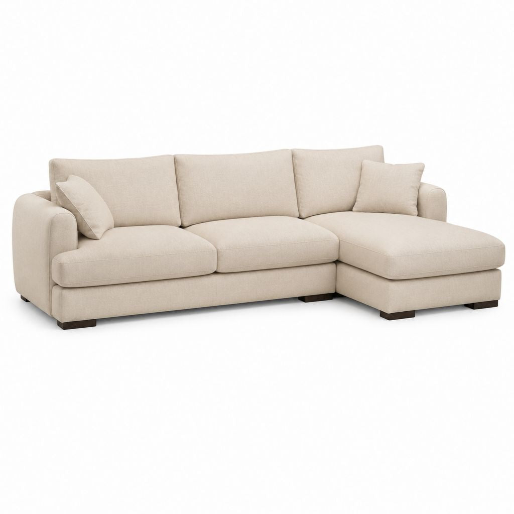 Divano angolare 3 posti beige in poliestere con chaise longue destra 260 x 160 x 85 cm