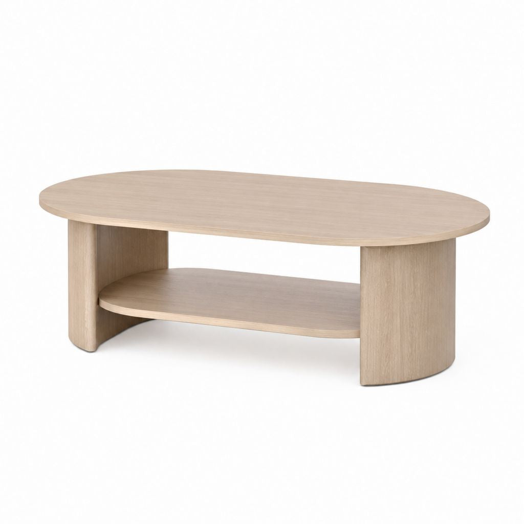 Tavolino da caffè ovale rovere chiaro in truciolare nobilitato con ripiano 100 x 60 x 45 cm