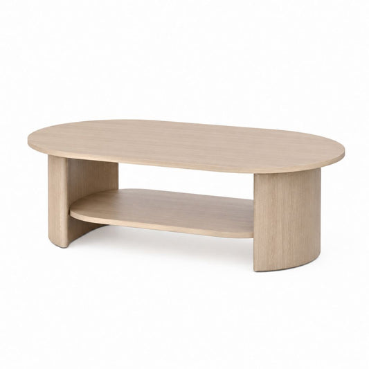 Tavolino da caffè ovale rovere chiaro in truciolare nobilitato con ripiano 100 x 60 x 45 cm