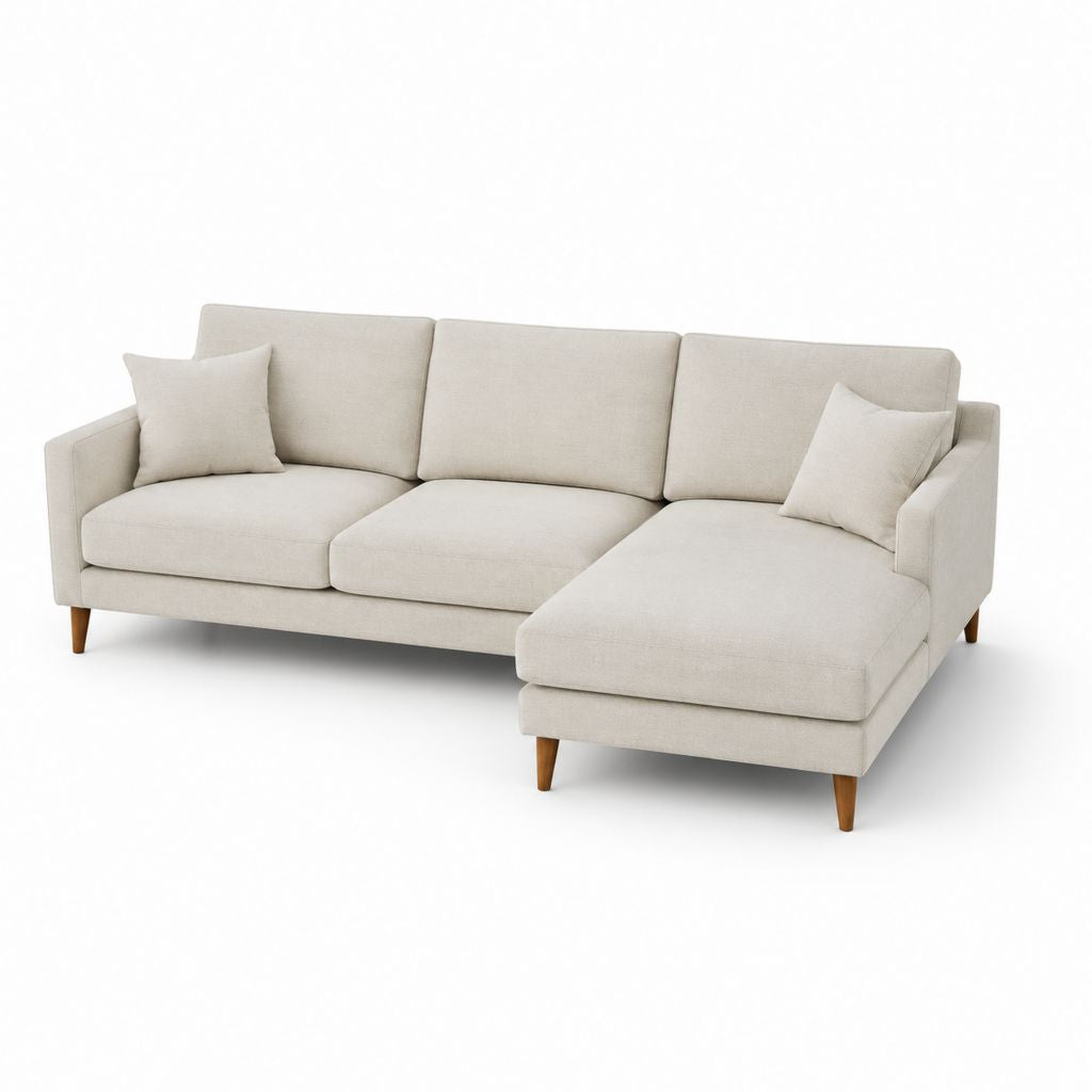 Divano angolare con penisola destra beige in poliestere 3 posti 240 x 150 x 85 cm