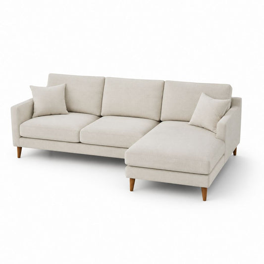 Divano angolare con penisola destra beige in poliestere 3 posti 240 x 150 x 85 cm