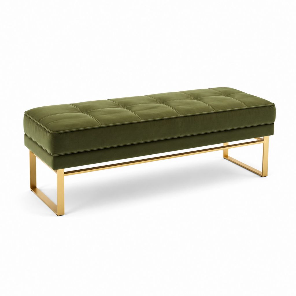 Panca fondoletto imbottita verde oliva in velluto di poliestere rettangolare 120 x 40 x 45 cm