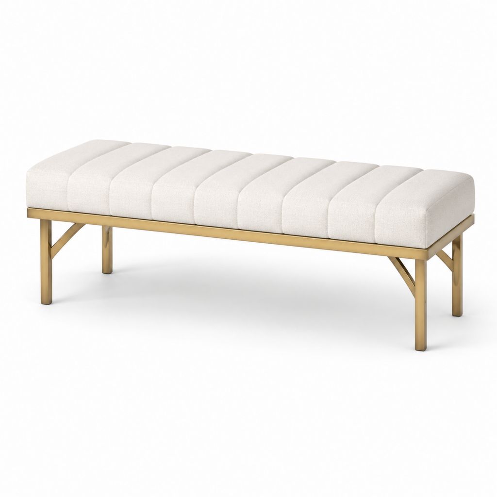 Panca fondoletto imbottita avorio in poliestere e acciaio dorato 150 x 45 x 48 cm