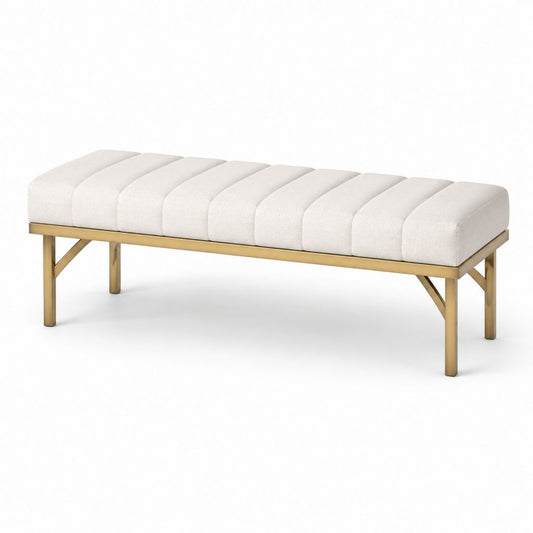 Panca fondoletto imbottita avorio in poliestere e acciaio dorato 150 x 45 x 48 cm