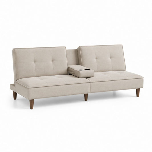 Divano 3 posti beige in poliestere con portabicchieri centrale 180 x 84 x 82 cm